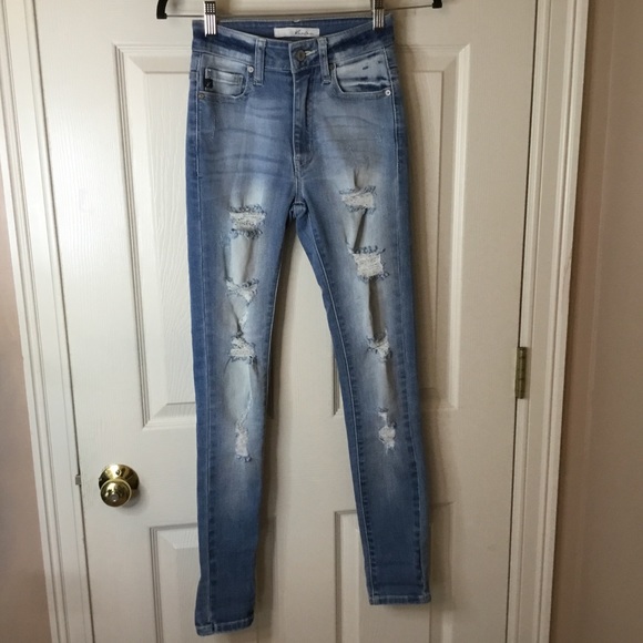 KanCan Skinny Distressed Light Wash Jeans - 23 - Picture 1 of 10
